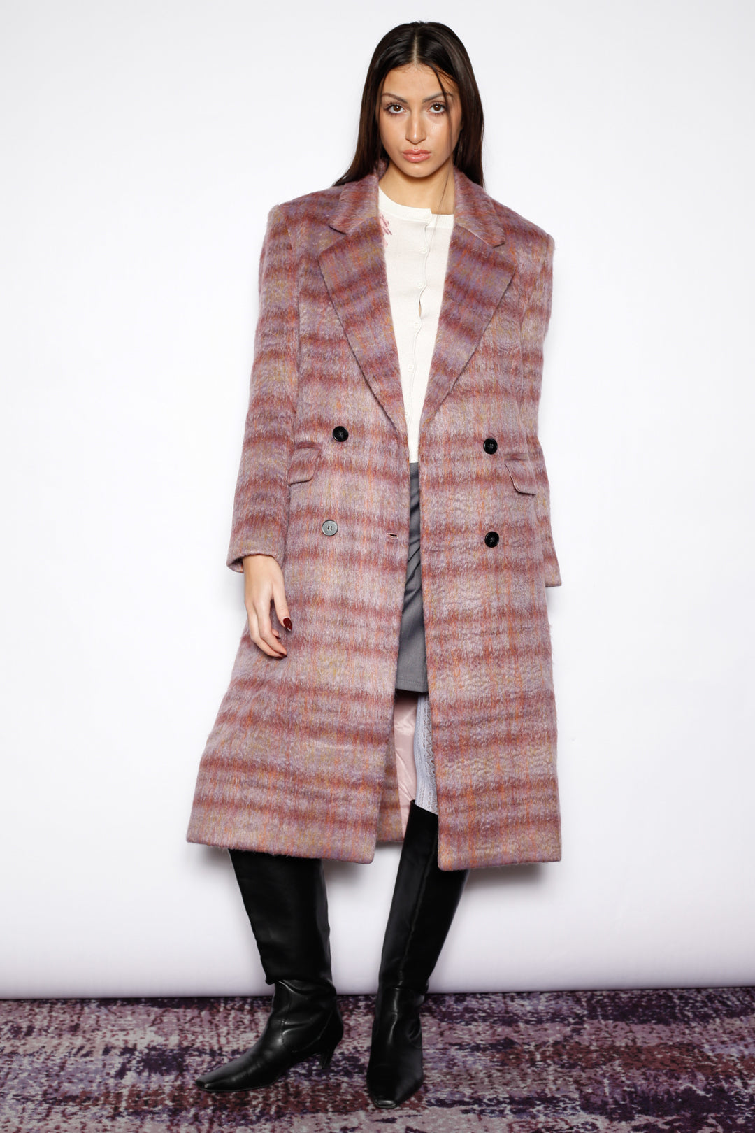 Heavy Wool Blush Red Plaid Coat