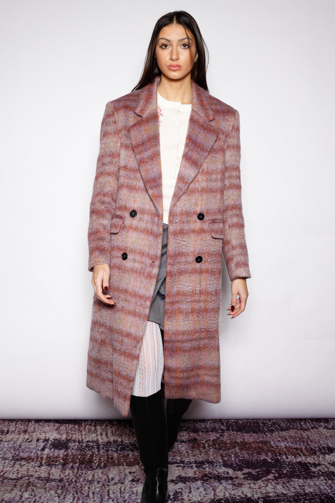 Heavy Wool Blush Red Plaid Coat