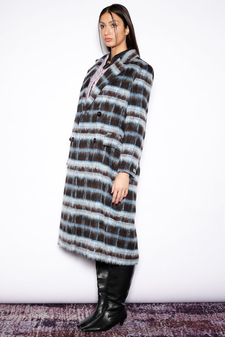Heavy Wool Navy Black Plaid Coat