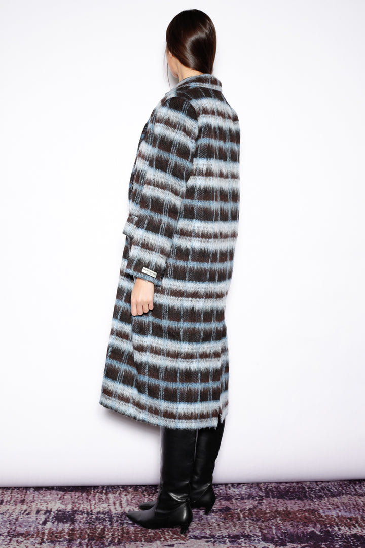 Heavy Wool Navy Black Plaid Coat