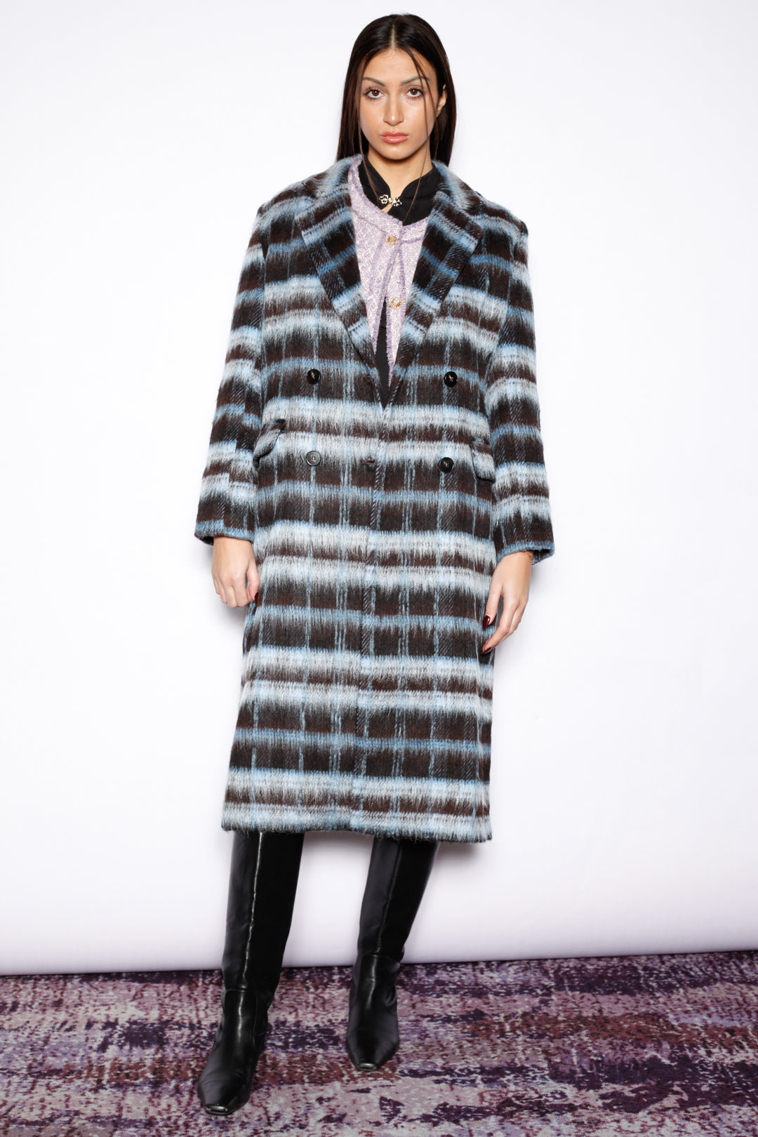 Heavy Wool Navy Black Plaid Coat
