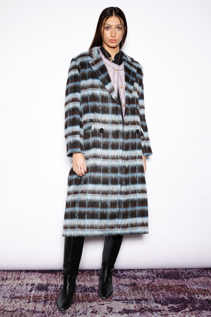 Heavy Wool Navy Black Plaid Coat