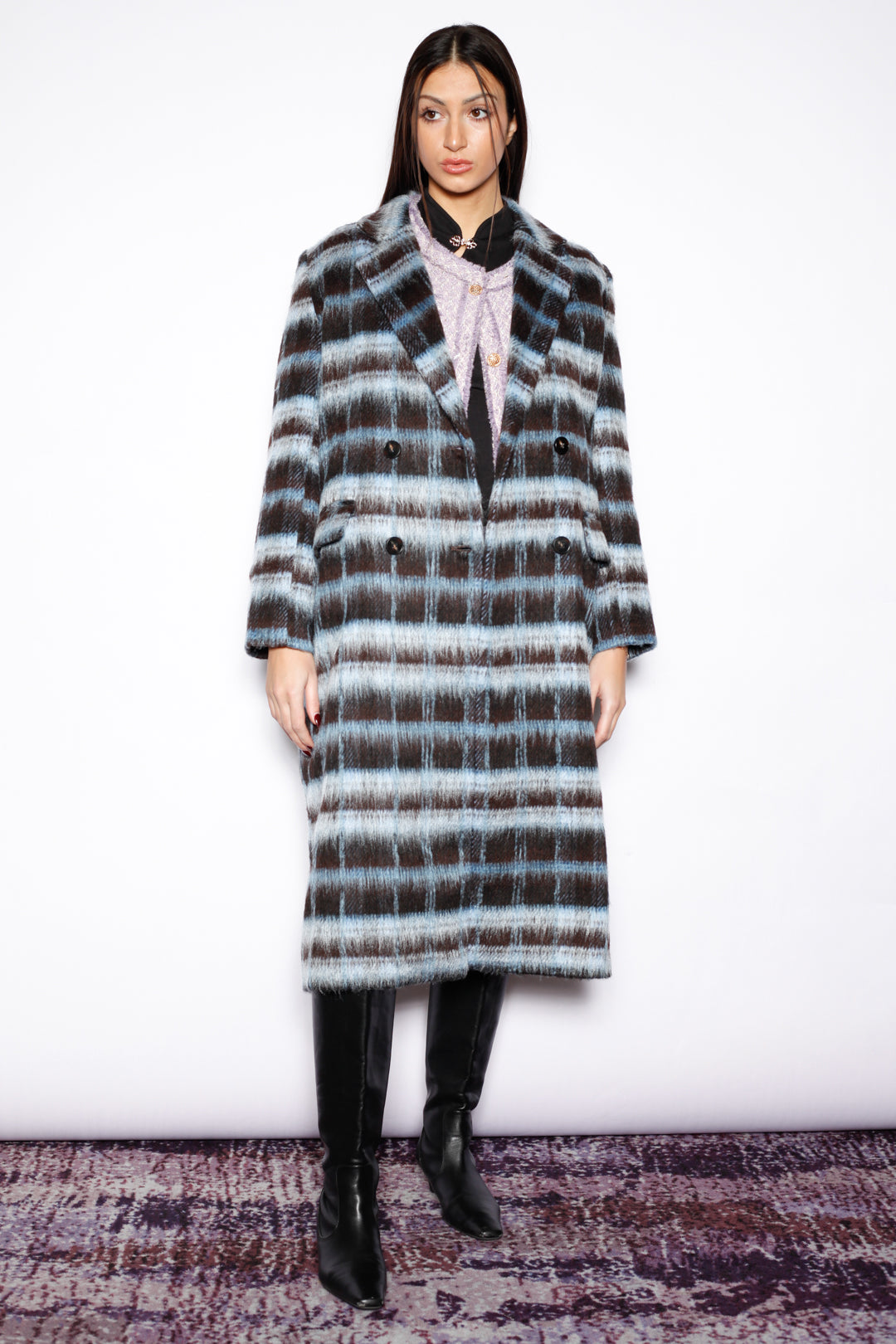 Heavy Wool Navy Black Plaid Coat