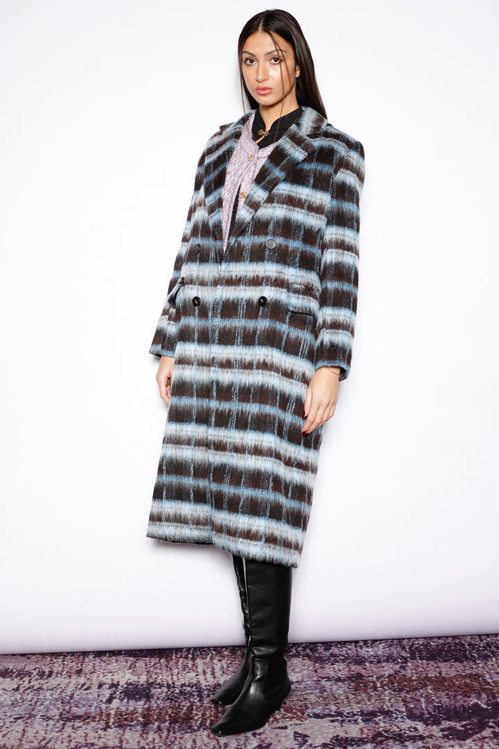 Heavy Wool Navy Black Plaid Coat