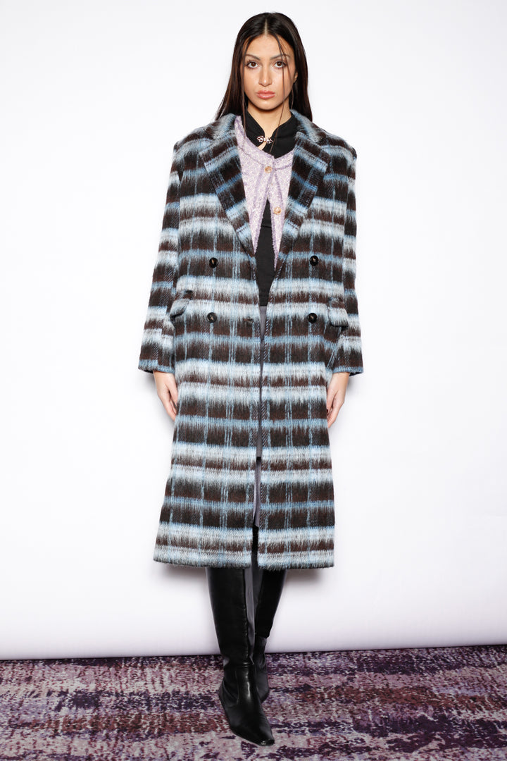 Heavy Wool Navy Black Plaid Coat