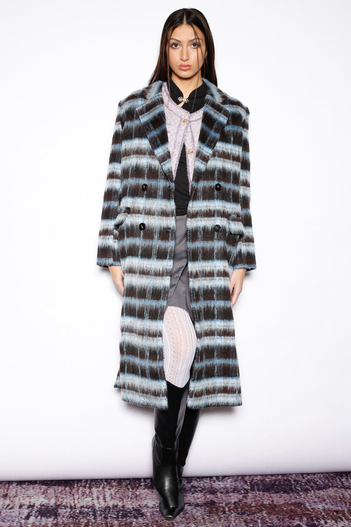 Heavy Wool Navy Black Plaid Coat