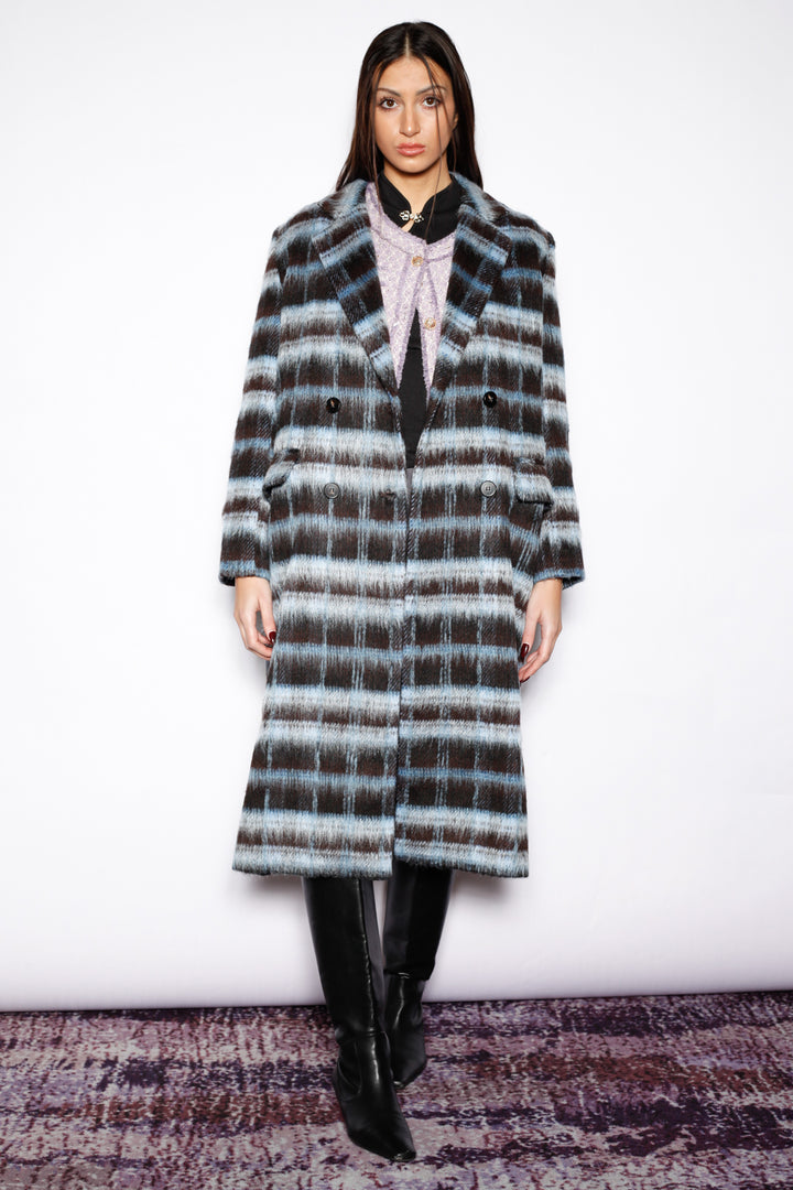 Heavy Wool Navy Black Plaid Coat