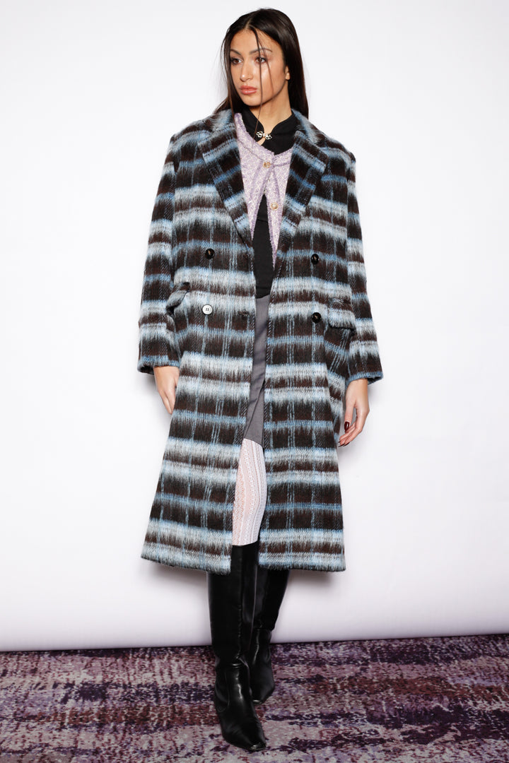 Heavy Wool Navy Black Plaid Coat