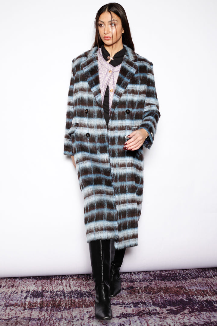 Heavy Wool Navy Black Plaid Coat