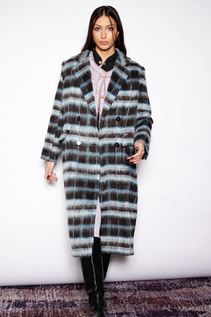 Heavy Wool Navy Black Plaid Coat