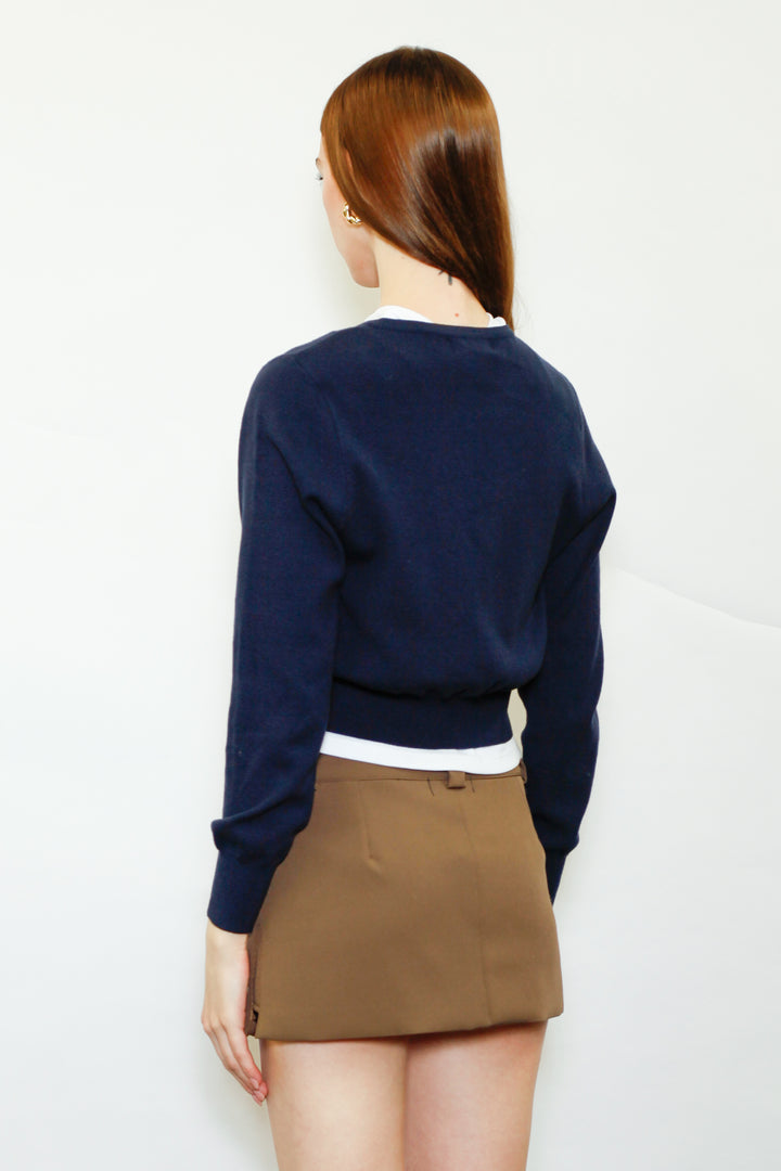 Wool Navy Floral Motif Cardigan