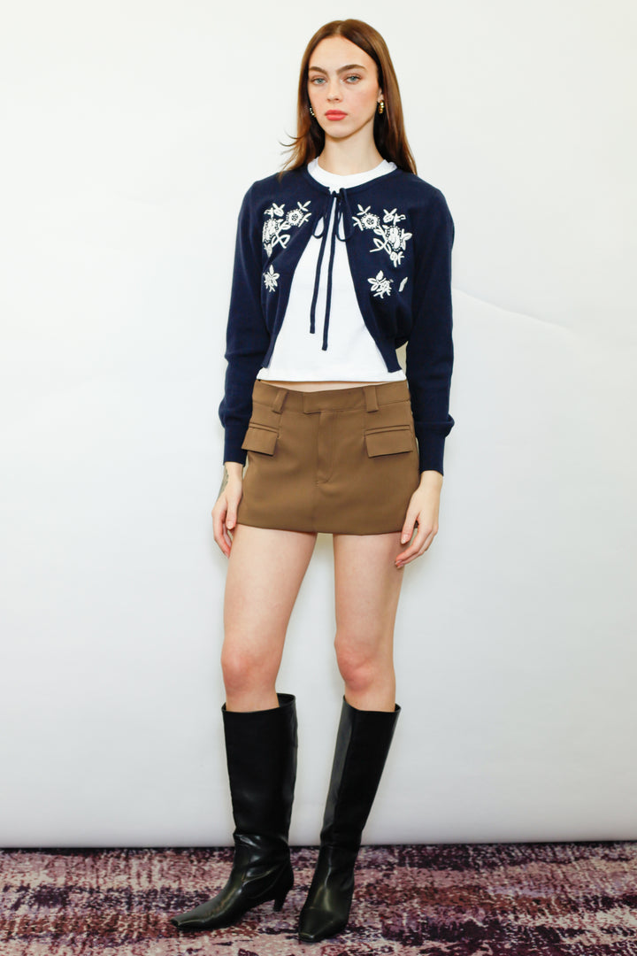 Wool Navy Floral Motif Cardigan