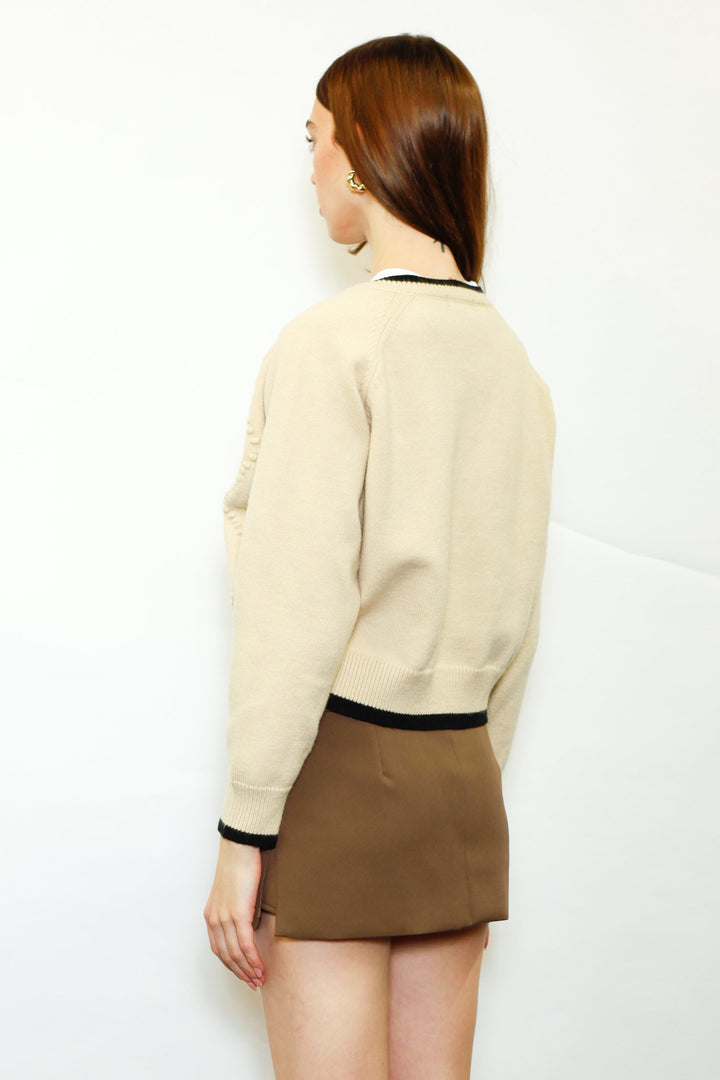 Wool Cream Floral Motif Cardigan