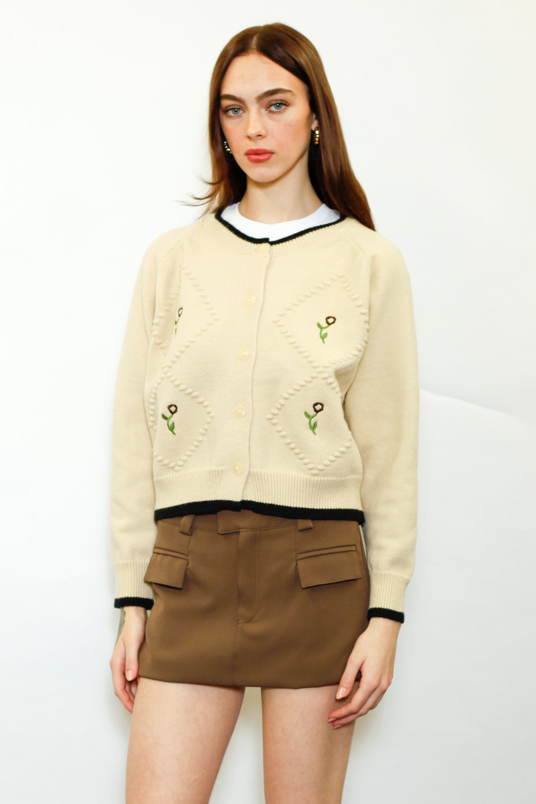 Wool Cream Floral Motif Cardigan