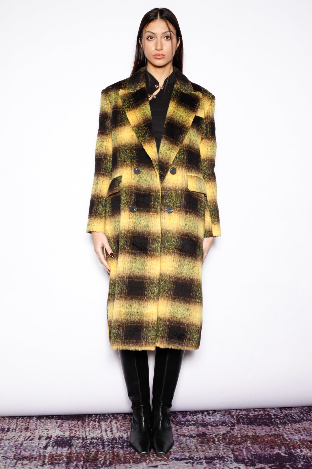 Heavy Wool Yellow Plaid Coat