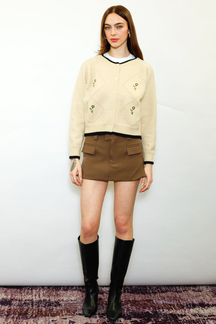 Wool Cream Floral Motif Cardigan