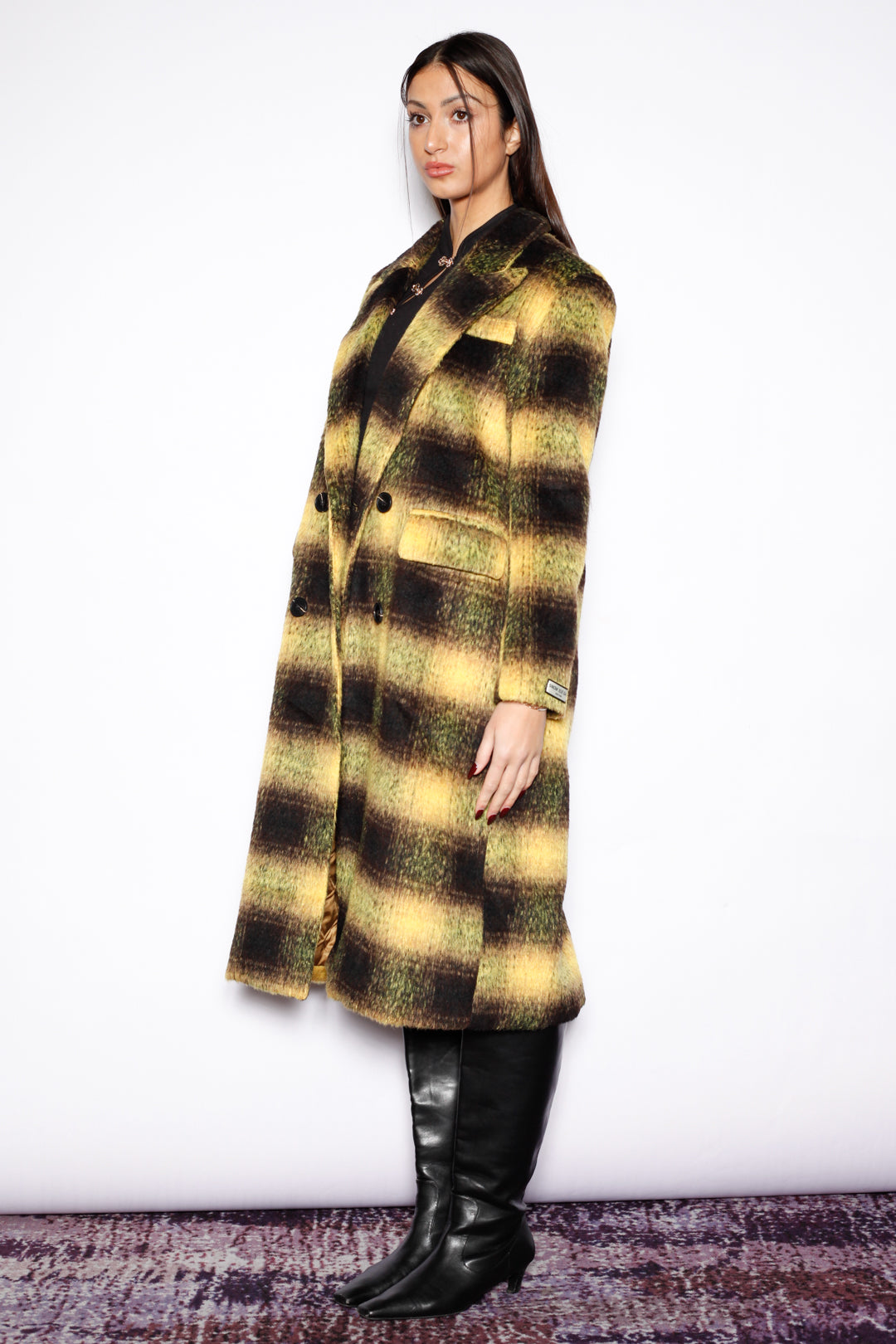 Heavy Wool Yellow Plaid Coat