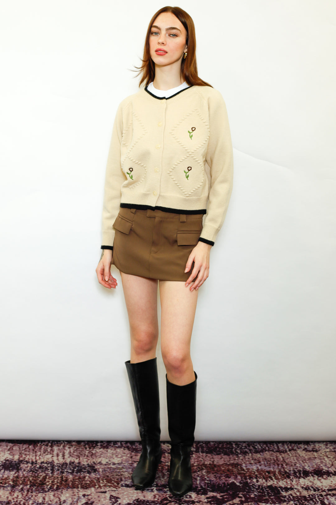 Wool Cream Floral Motif Cardigan