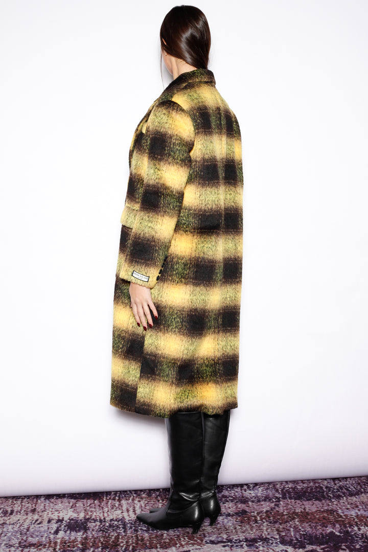 Heavy Wool Yellow Plaid Coat