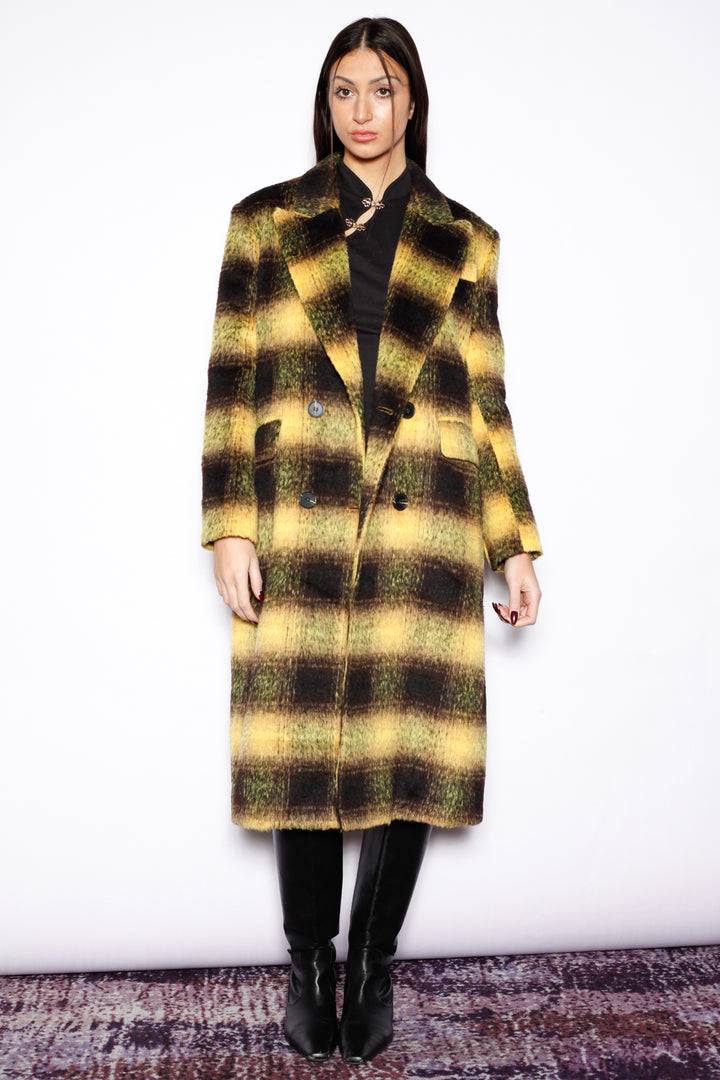 Heavy Wool Yellow Plaid Coat