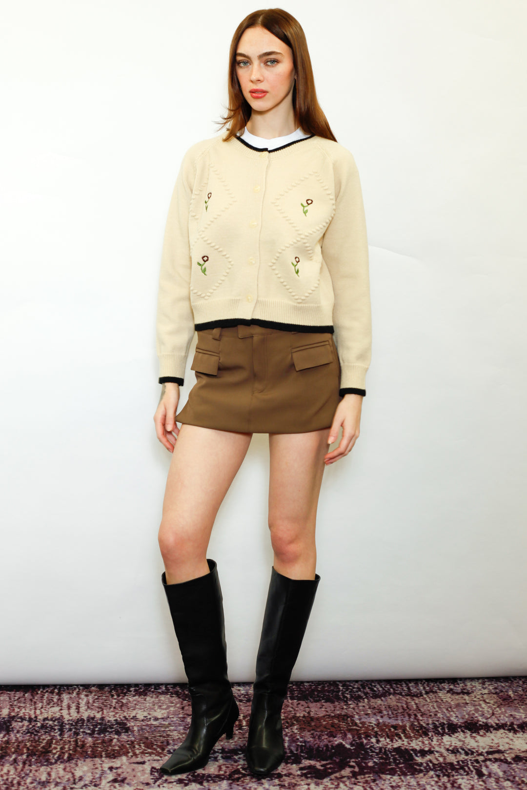 Wool Cream Floral Motif Cardigan