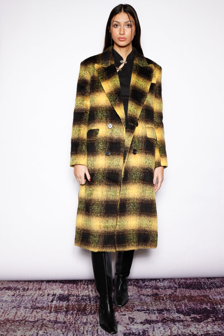 Heavy Wool Yellow Plaid Coat
