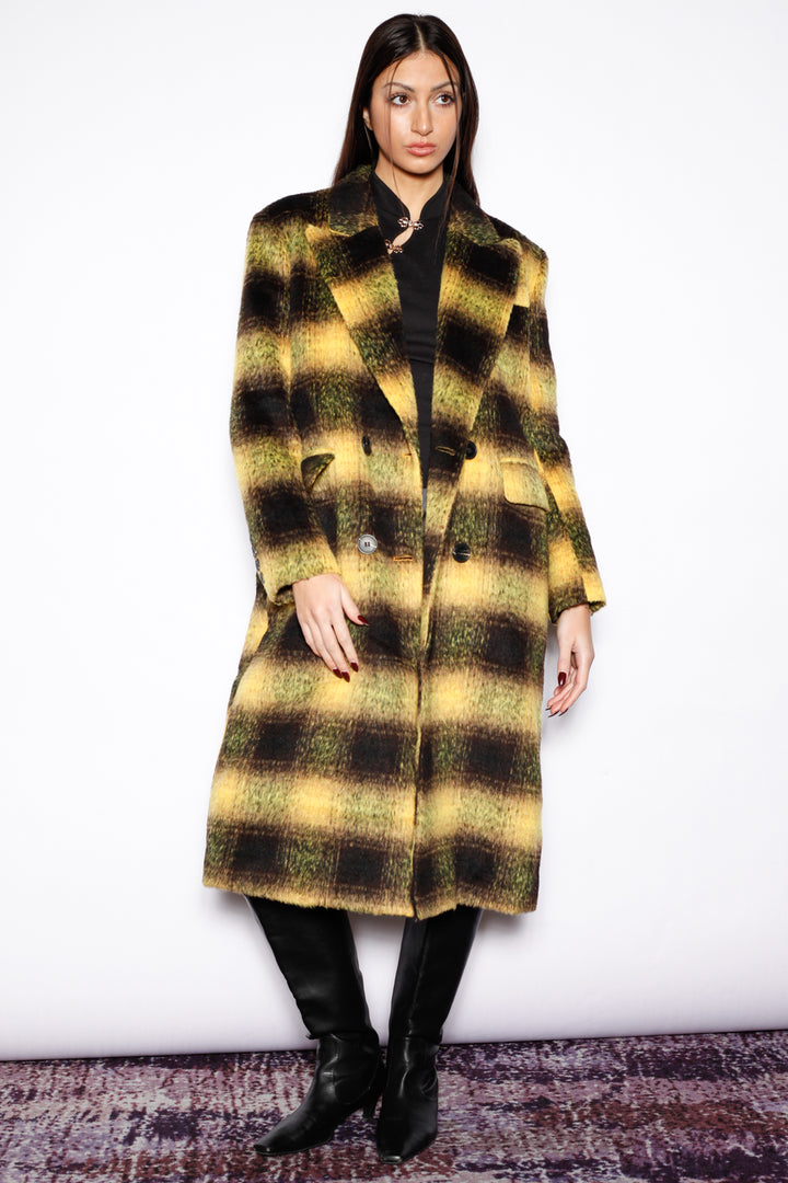Heavy Wool Yellow Plaid Coat
