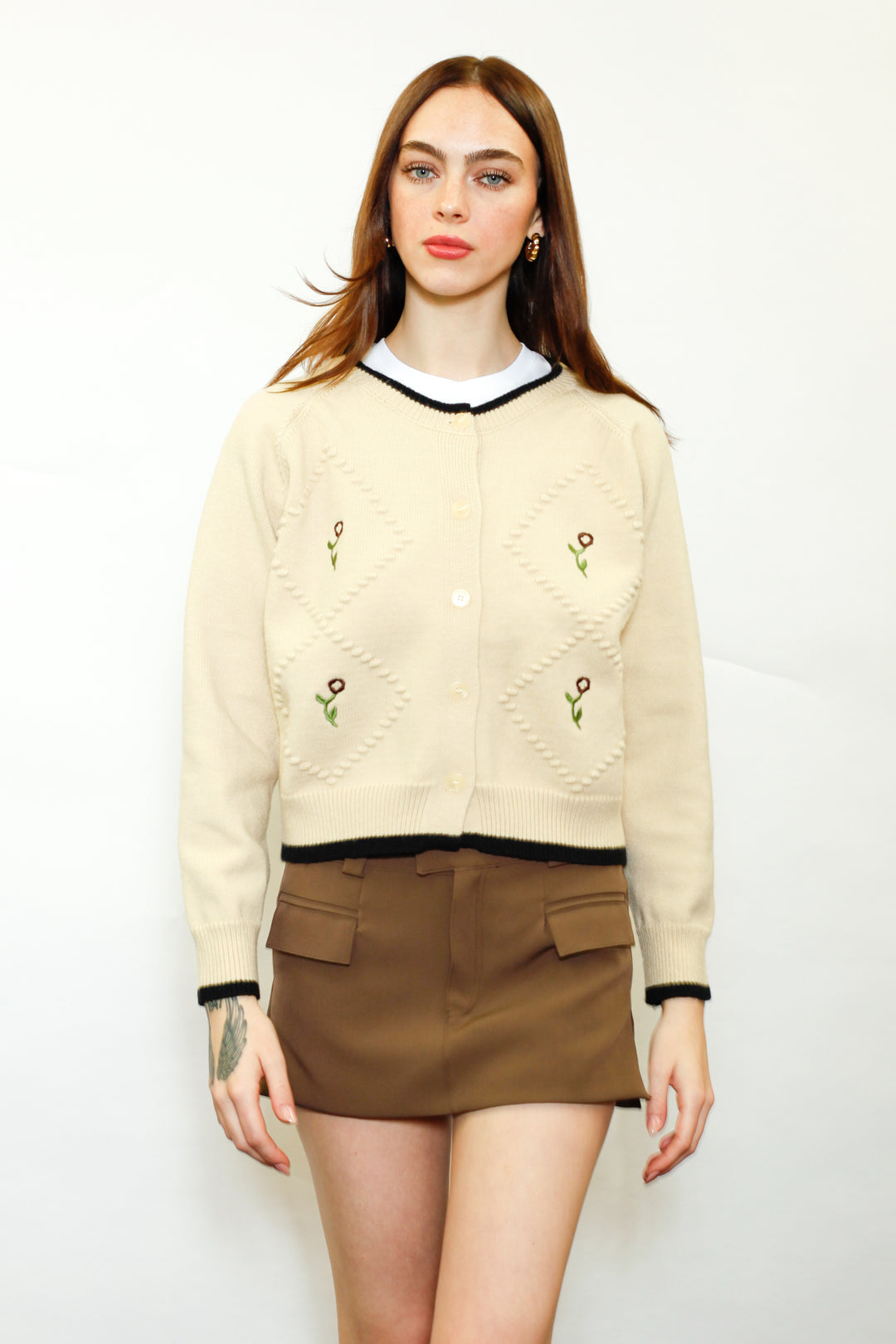 Wool Cream Floral Motif Cardigan