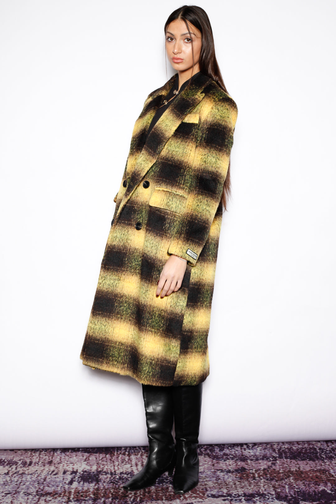 Heavy Wool Yellow Plaid Coat