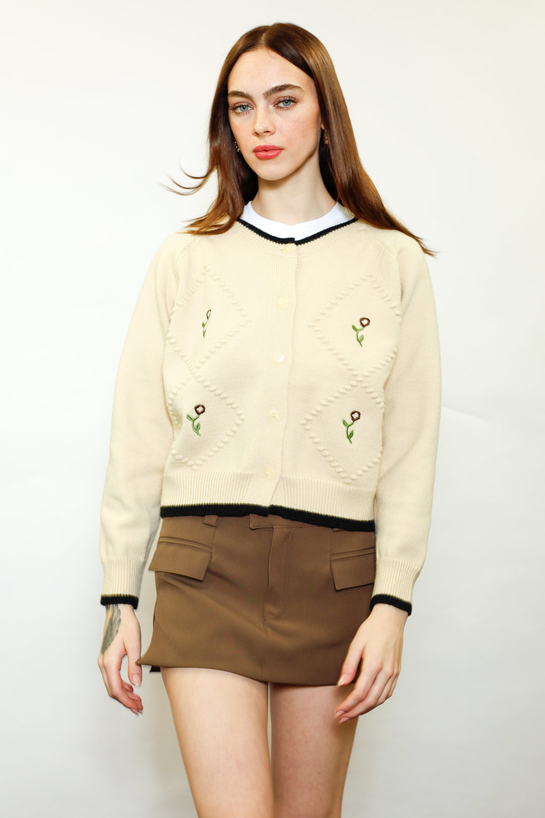 Wool Cream Floral Motif Cardigan