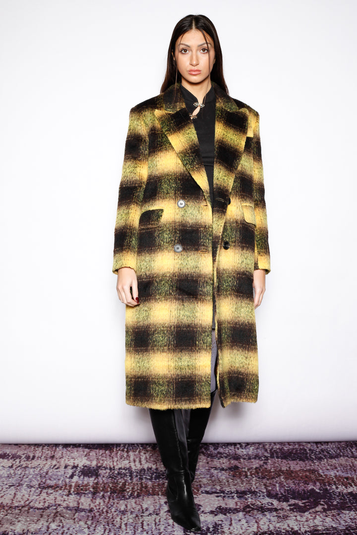 Heavy Wool Yellow Plaid Coat