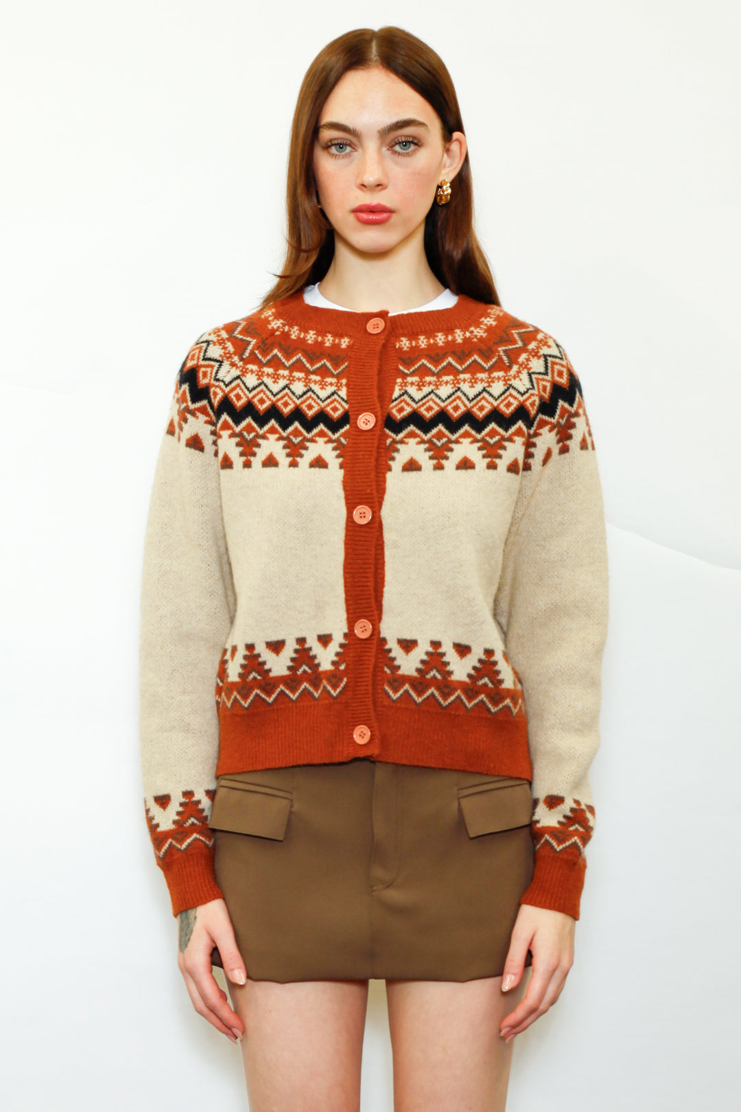 Wool Orange Fair Isle Cardigan