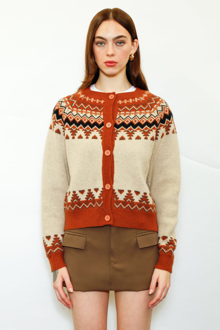 Wool Orange Fair Isle Cardigan
