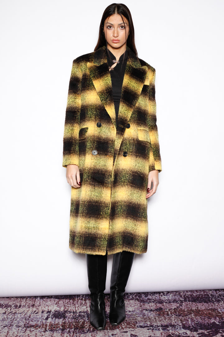 Heavy Wool Yellow Plaid Coat