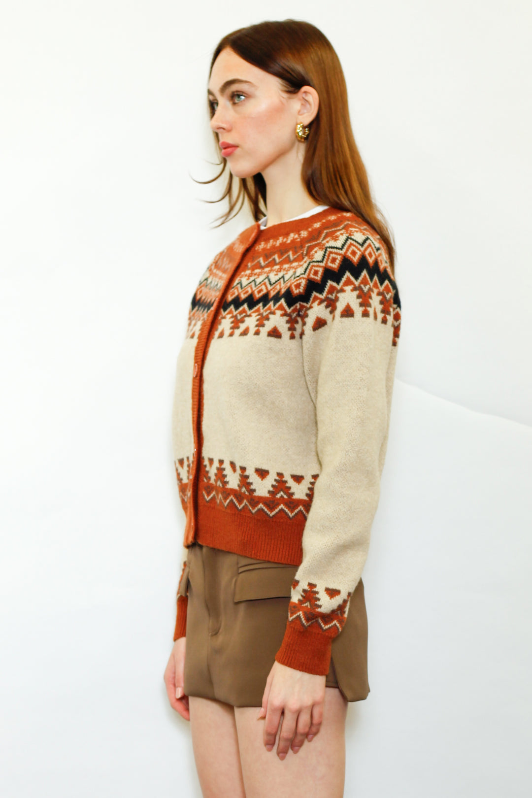 Wool Orange Fair Isle Cardigan