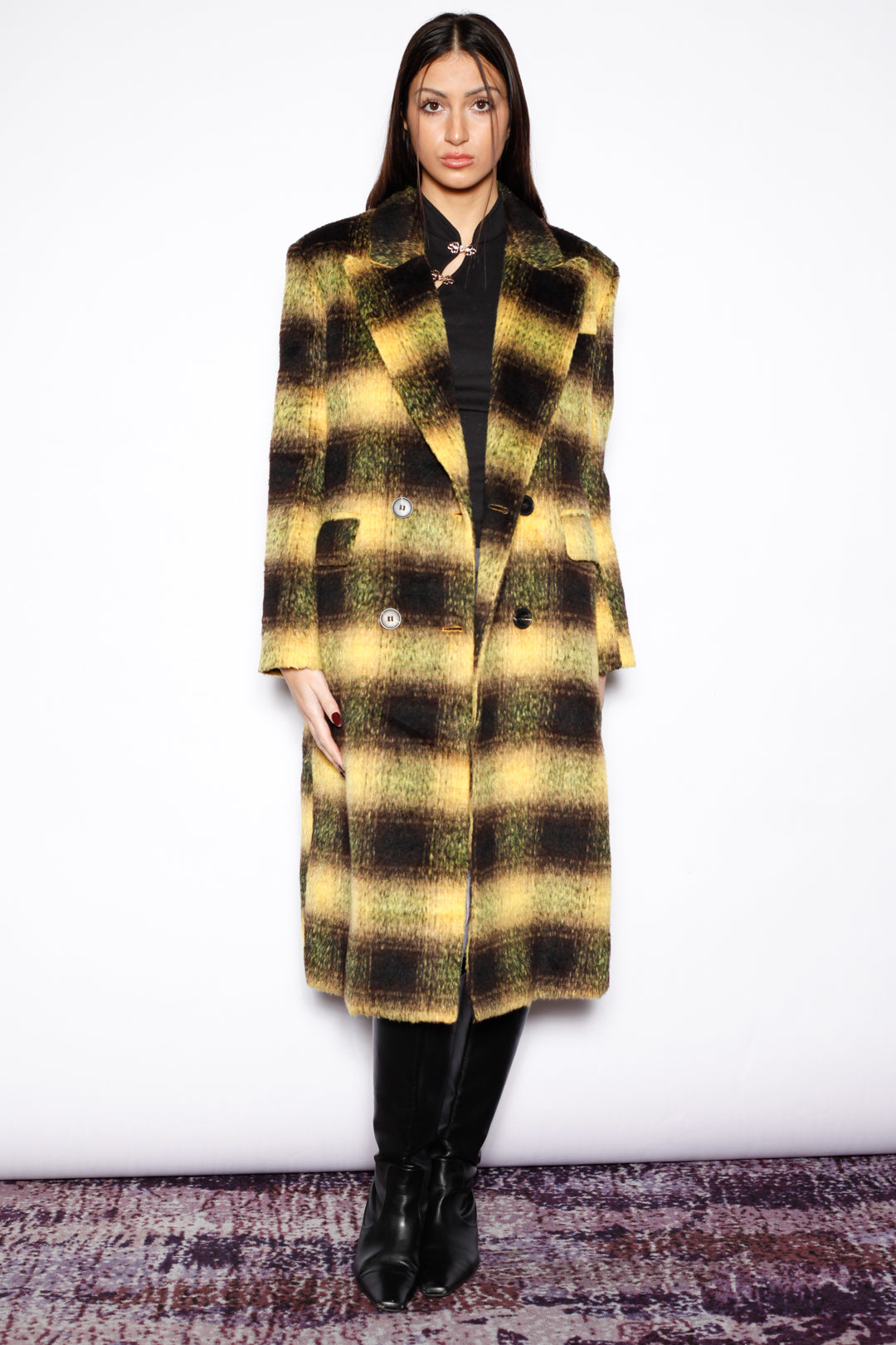Heavy Wool Yellow Plaid Coat