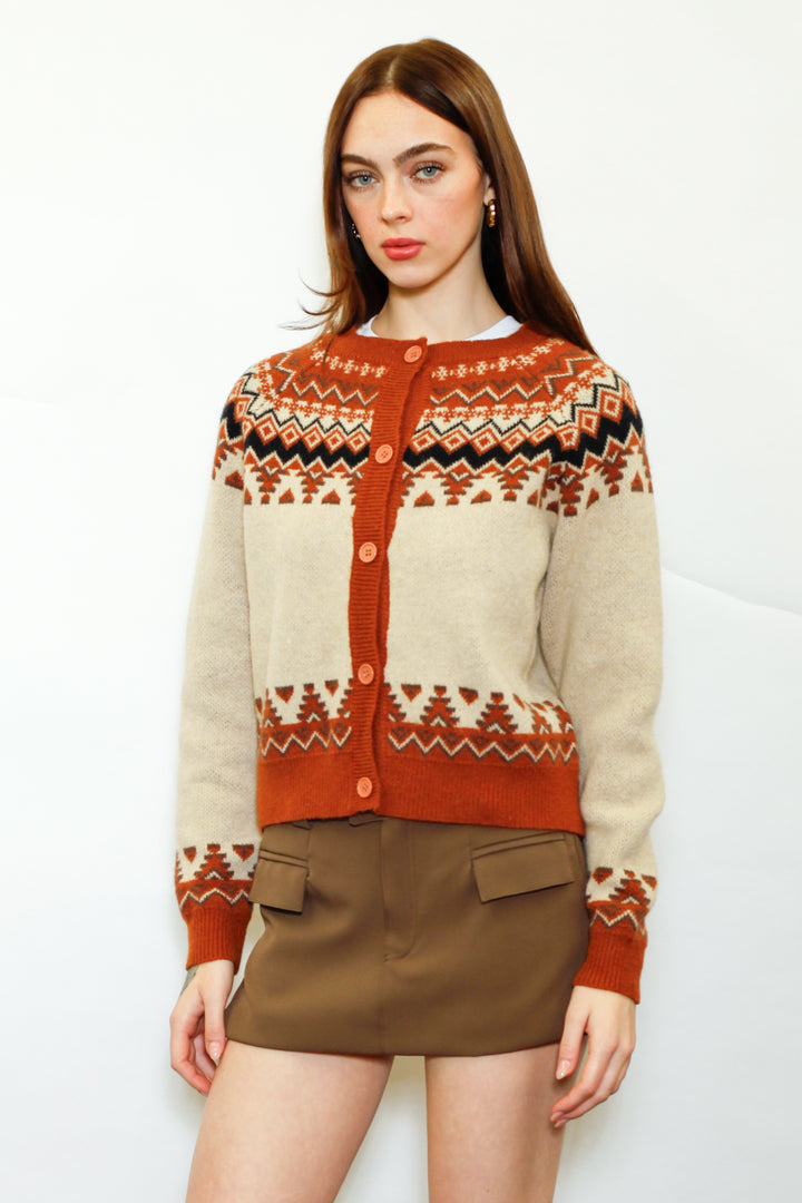 Wool Orange Fair Isle Cardigan