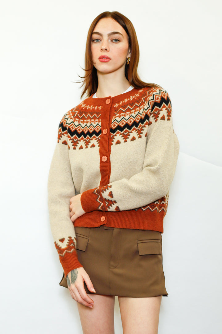 Wool Orange Fair Isle Cardigan