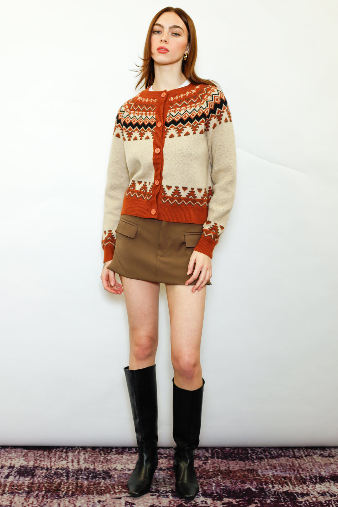 Wool Orange Fair Isle Cardigan