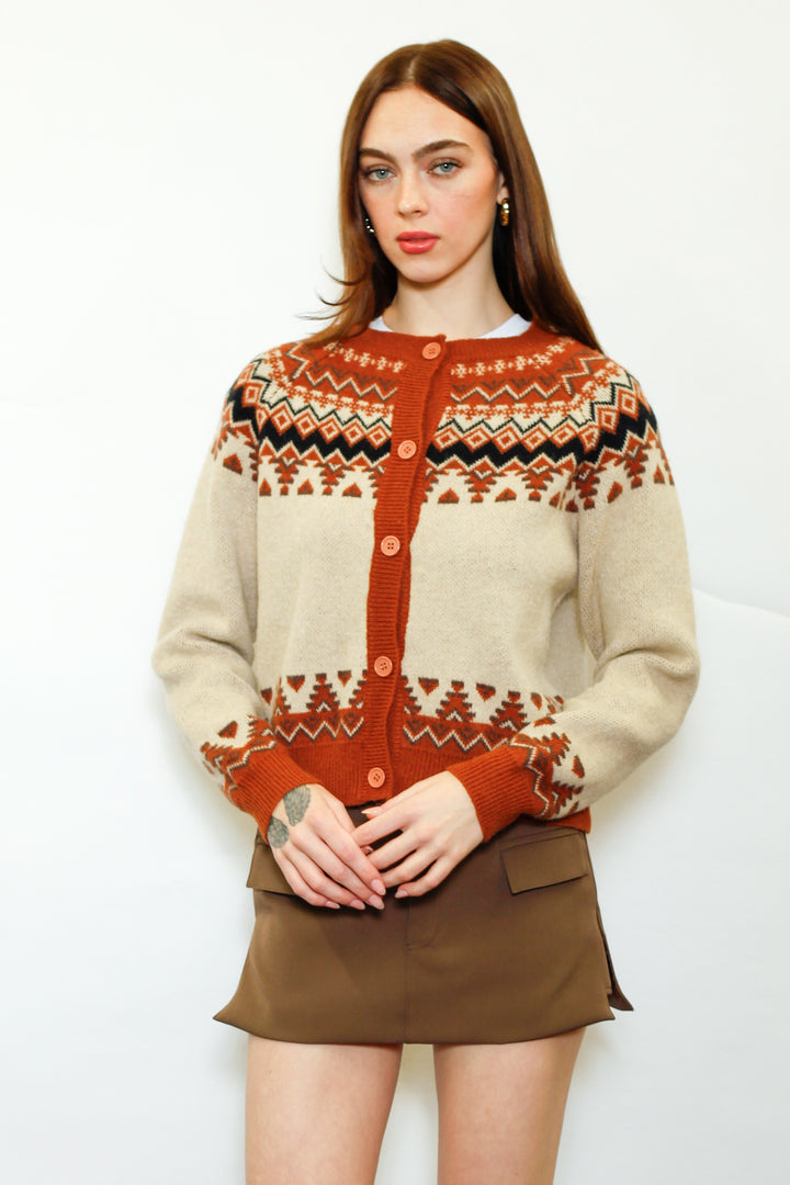 Wool Orange Fair Isle Cardigan