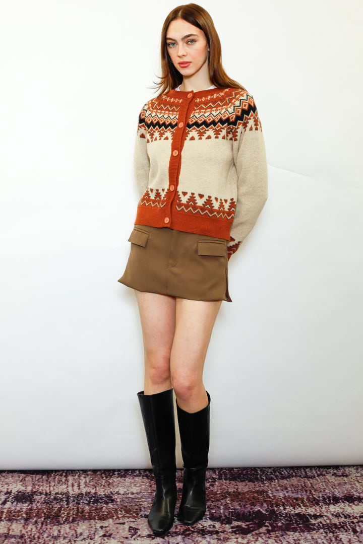 Wool Orange Fair Isle Cardigan
