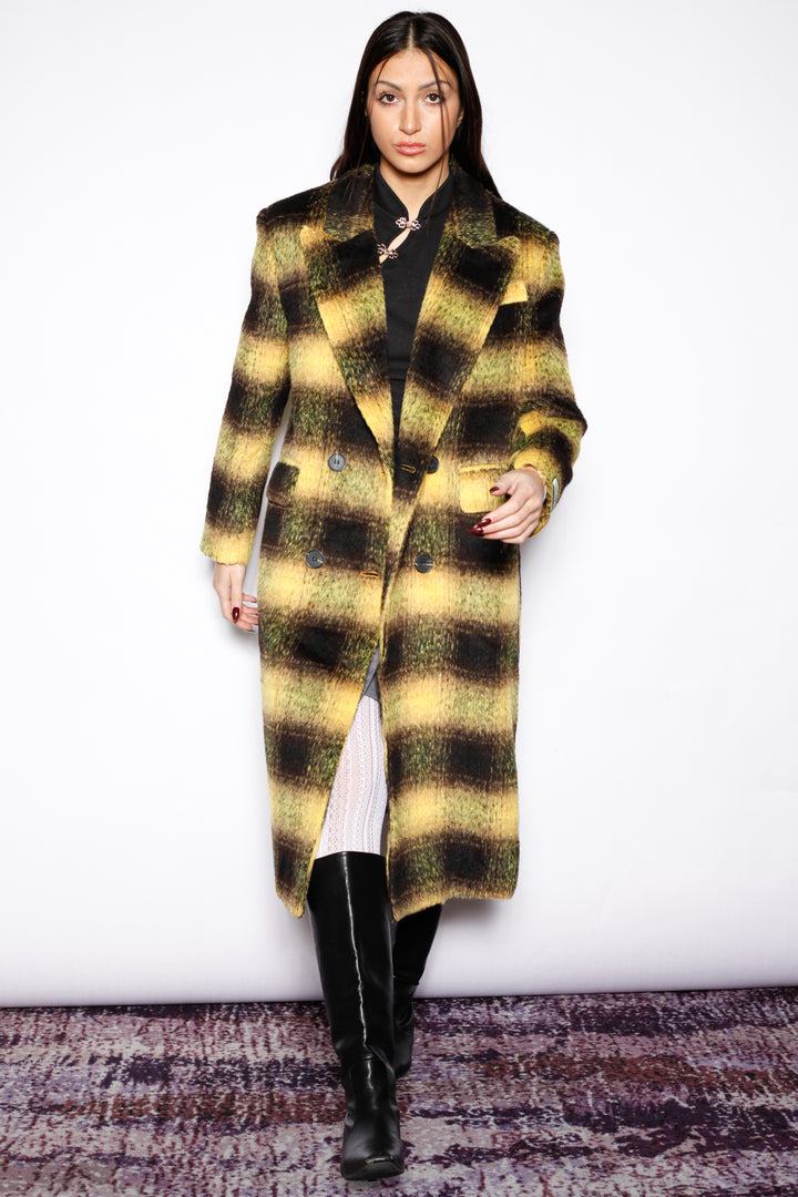 Heavy Wool Yellow Plaid Coat