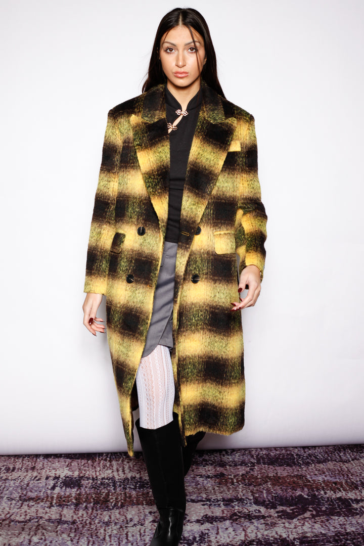 Heavy Wool Yellow Plaid Coat