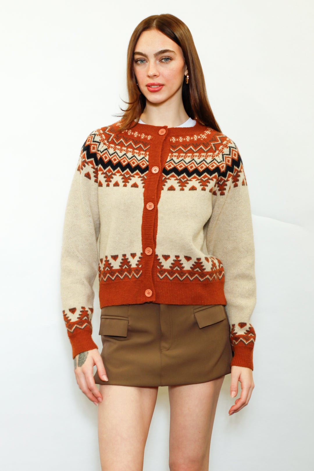 Wool Orange Fair Isle Cardigan