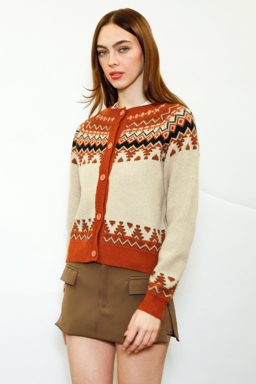 Wool Orange Fair Isle Cardigan