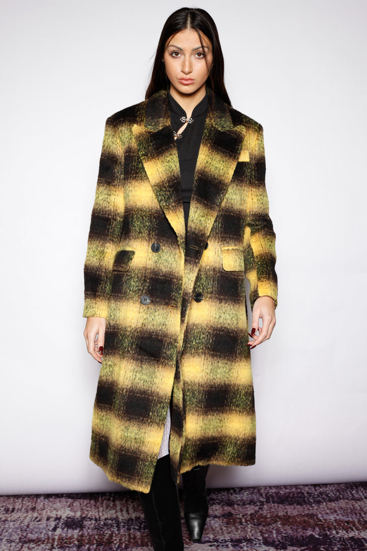 Heavy Wool Yellow Plaid Coat