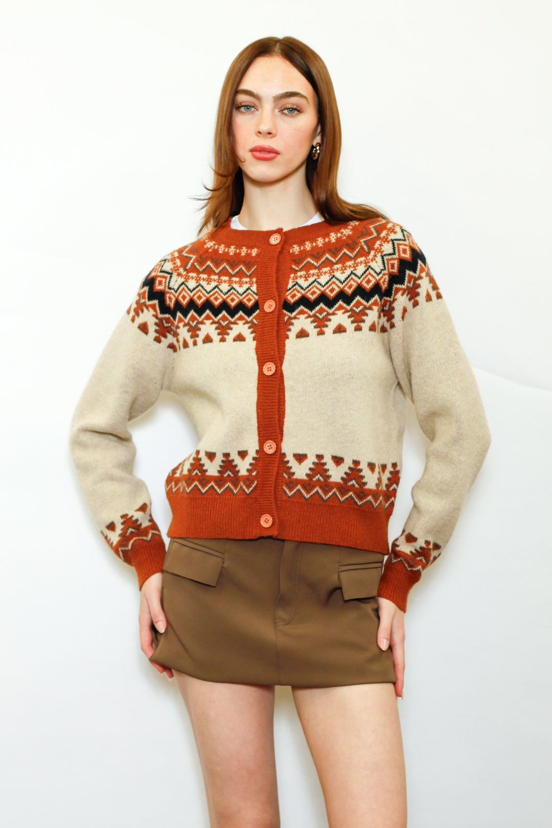 Wool Orange Fair Isle Cardigan