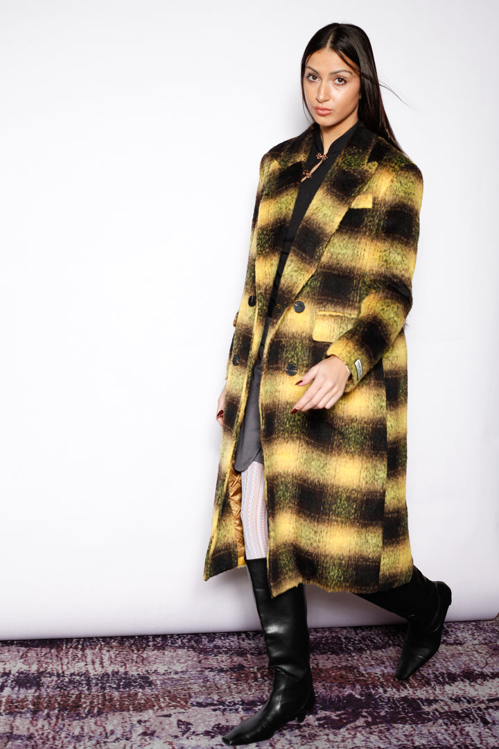 Heavy Wool Yellow Plaid Coat