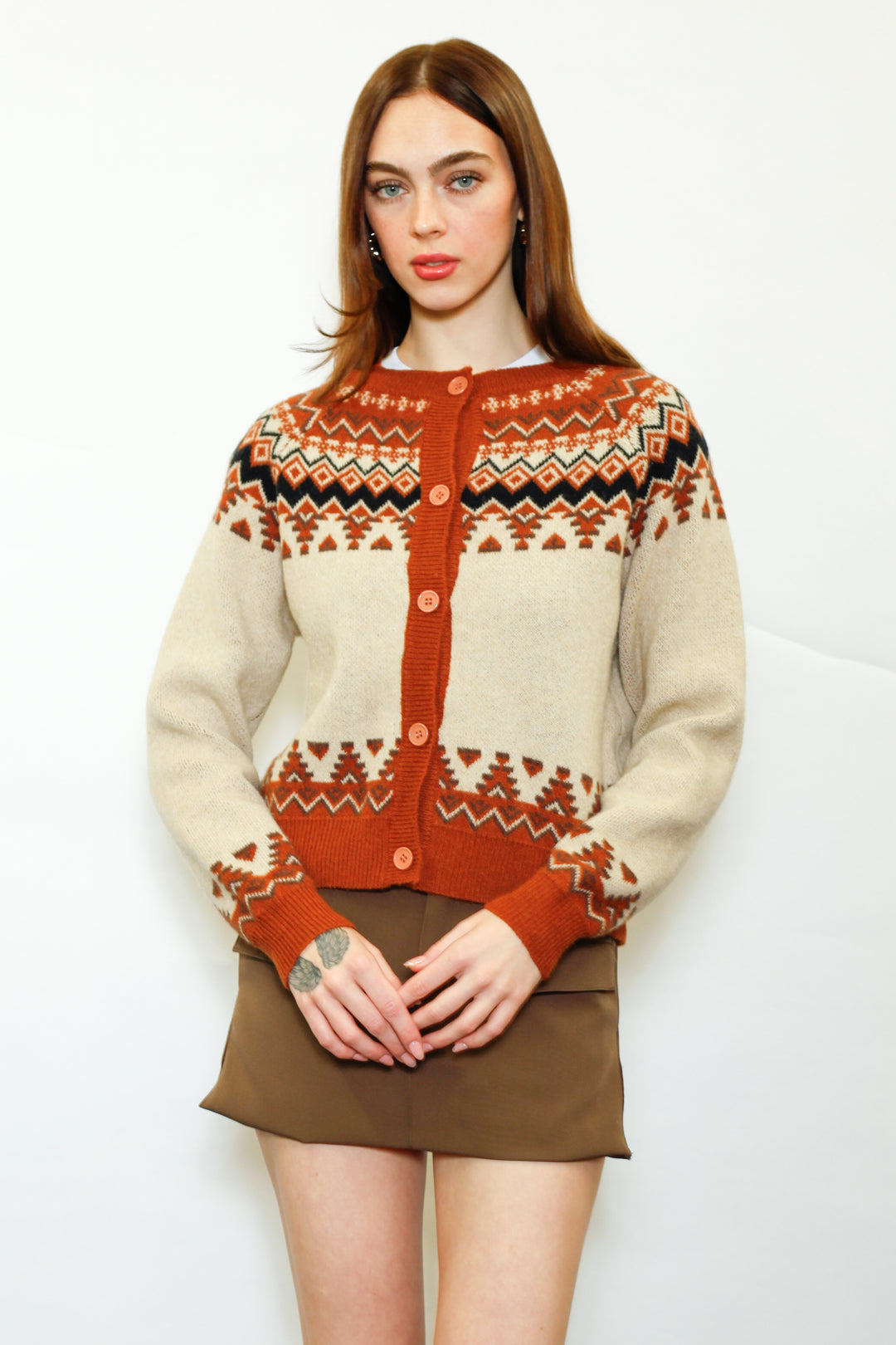Wool Orange Fair Isle Cardigan