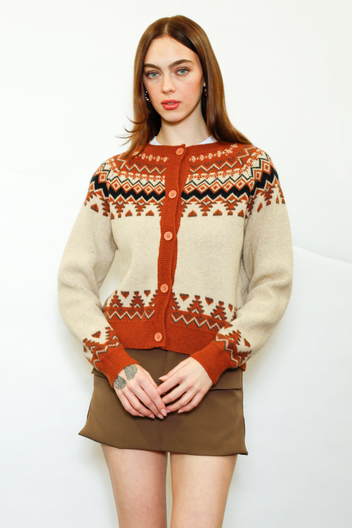 Wool Orange Fair Isle Cardigan
